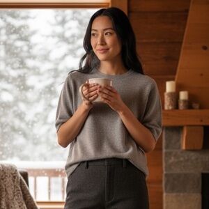 Pure Cashmere Gray Short Sleeve Sweater